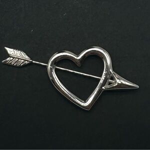 Monet Brooch Vintage Silver Tone Metal Heart with Arrow Pin Brooch